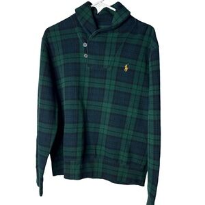 POLO RALPH LAUREN Men’s Preppy Green Navy Plaid Mock Neck Pullover Sweater Sz M